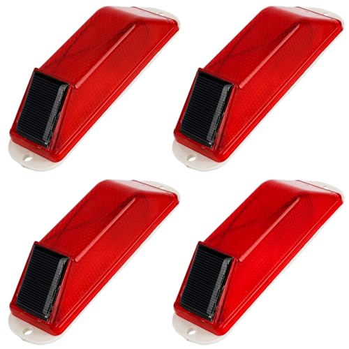 Solar Strobe Warning Light 4-Pack –Traffic Light Super Bright LED Flashing Beacon, Solar Powered Light-Control Warning Lamps, IP54 Waterproof Barricade Flashing Lights for Construction Safety (Red)
