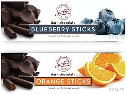 Sweet Candy Company Dark Chocolate Fruit Flavored Sticks - Gourmet Chocolate Covered Sticks, Orange and Blueberry, Gift Idea for Holidays, Gluten Free, Kosher - 10.5 oz Box (Pack of 2)