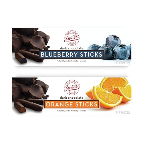 Sweet Candy Company Dark Chocolate Fruit Flavored Sticks - Gourmet Chocolate Covered Sticks, Orange and Blueberry, Gift Idea for Holidays, Gluten Free, Kosher - 10.5 oz Box (Pack of 2)