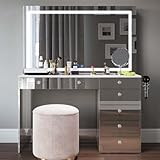 Boahaus Brielle Large Makeup Vanity Desk with Dimmable LED, 2 Bluetooth Speakers, USB Type C & Type A, 110 V Power Outlet, 7 Drawers, Crystal Knobs, Holder - Premium Mirrored