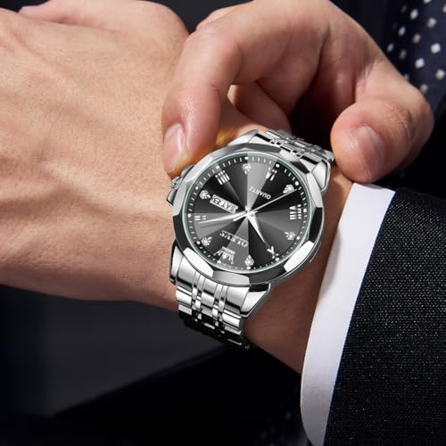 Image of OLEVS Mens Watches Analog Quartz Original Perfume Watch for Man Diamond Stainless Steel Waterproof Calendar Stylish Business Men's Branded Watches