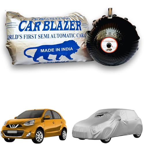 Image of CARBLAZER Portable & Semi-Automatic Full Body Car Covers: Heavy Duty Device| Anti-Theft| Dust & Scratch Proof | Water & Wind Resistant|Custom Fit| Dual-Side Cover, Compatible for Nissan Micra