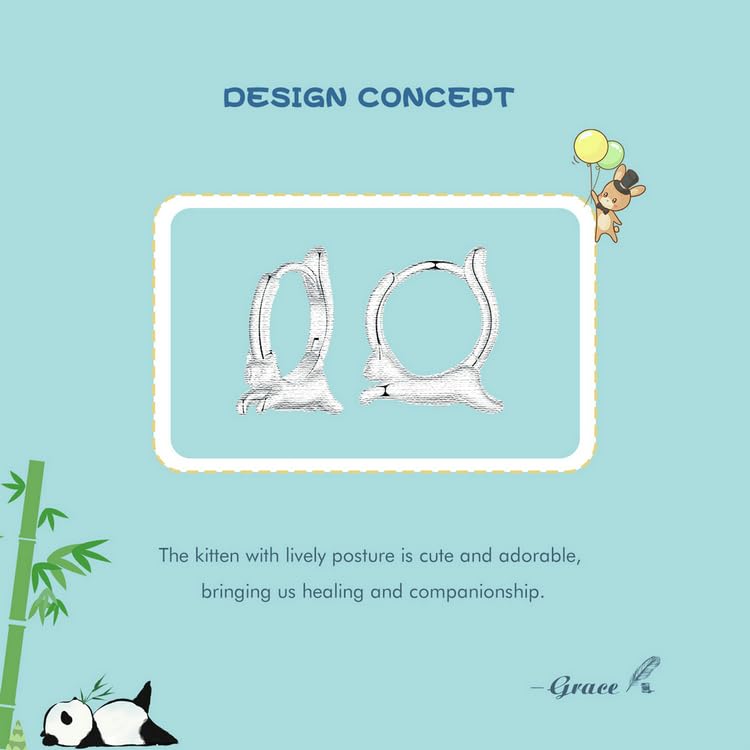 Boucles d'oreilles chat en argent sterling 925 anti-irritations