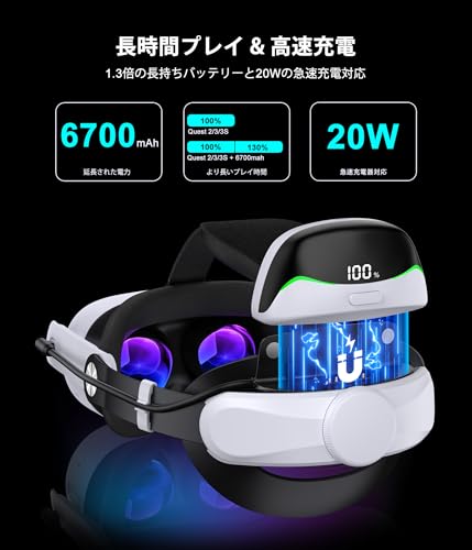 undefined Elekasumi Meta Quest 3/Quest 3S/Quest 2用バッテリーヘッドストラップ 7500mah磁気バッテリー交換 LEDデジタルディスプレイ ダブルノブ調整式 快適なVRヘッドセットストラップ交換アクセサリー 軽量快適フィット TPUソフトバックパッド メタクエスト3/3s/2用バランスストラップ の商品画像 3