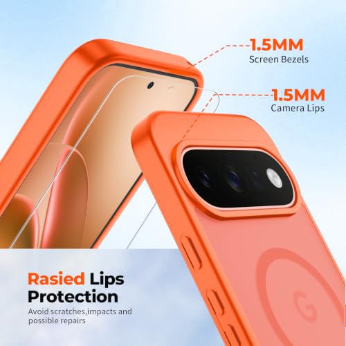 Image of SUPFINE Magnetic for Google Pixel 11 Pro Case - Orange | With Screen Protector,Translucent Matte,Built-in Magnets,Military Grade Drop Protection,Shockproof Phone Cover