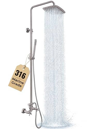 G-Promise 316 Marine Grade Stainless Steel Outdoor Shower Kit - Includes 10" Rain Shower Head & Handheld Spray, Wall Mounted, Maximum Corrosion Resistant for Poolside, Backyard, Coastal Homes