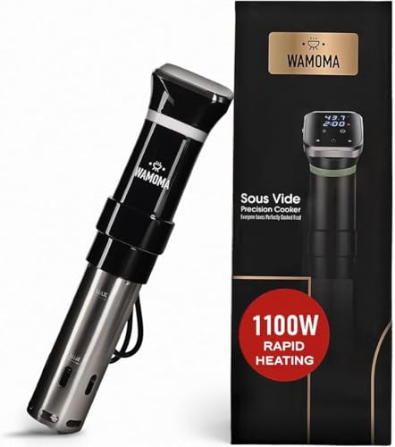 Wamoma Sous Vide - Precision Cooker With Immersion Circulator & Free Cookbook, 1100W Ultra-Quiet Motor, Ipx7 Waterproof, Smart Chip Technology, Perfectly Cooked Meals, Universal Clip Design