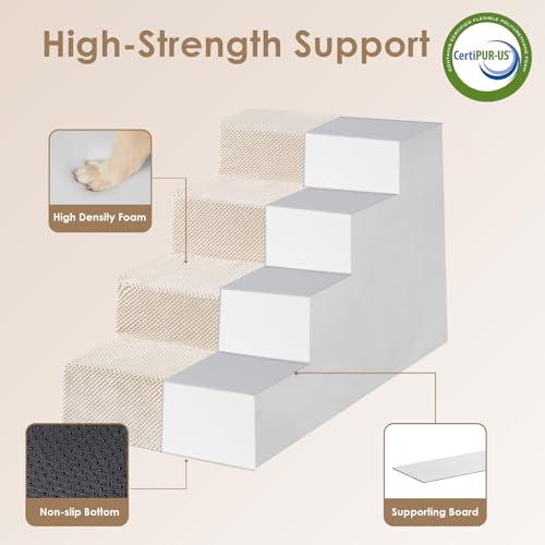 Image of EHEYCIGA Dog Stairs for Bed 20 inch H, 4-Step Extra Wide Dog Steps for High Bed, Pet Steps for Small Dogs and Cats, Non-Slip Balanced Pet Ramp Indoor, Beige