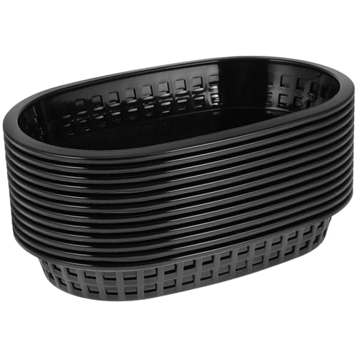 Decorative Tray 12pcs Burger Fries Tray Baskets Oval Food Basket Serving Baskets for Deli Serving, Bread, Burgers, Sandwiches& Fries (Black) Small Basket