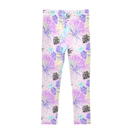 Tropical Leaves Girls Leggings,Workout Leggings for Girls Toddler Athletic Leggings Size for 3-10T2