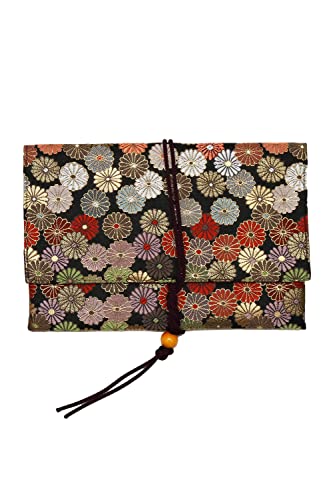 金襴 西陣織 御朱印帳入れ 御朱印帳袋 御朱印帳ケース 御朱印帳カバー 紐 日本製 菊尽くし 黒 (標準)