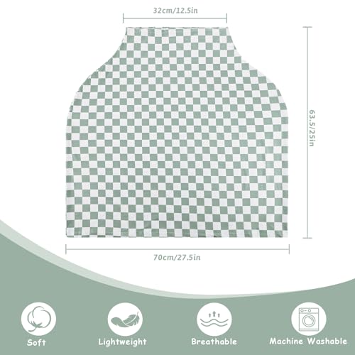 Image of TANOFAR Car Seat Cover for Baby, Multi-Use Cover Carseat Canopy, High Stretchy & Breathable Infant Carseat Cover, Shower Gifts for Unisex Boys and Girls, Green Checkered