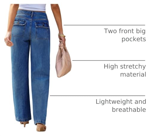 Image of Wide Leg Jeans for Women High Waist Stretch Cargo Denim Pants