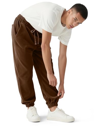 Comdecevis Mens Corduroy Pants Stretch Joggers Tapered Elastic Waist Drawstring Cargo Casual Baggy Sweatpants with Pockets3