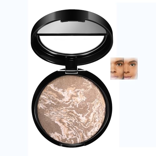 AKARY Baked Powder Foundation, Oil Control Correcting Foundation, Buildable Light to Medium Coverage - Demi-Matte Natural Flawless Finish Smooth Lightweight Setting Powder Palette, 05 Tan