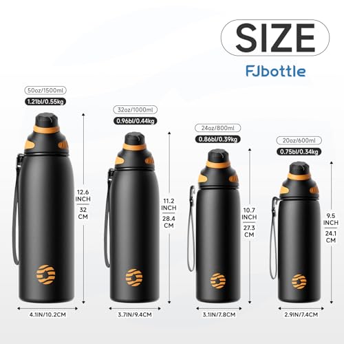 Image of FJbottle 24oz Stainless Steel Insulated Water Bottle No Straw Spout Lid | Double Wall Vacuum Insulated, 18 /8 Stainless Steel, Leakproof, BPA-Free, Sports Flask Ideal For Gym Workout Hiking Travel