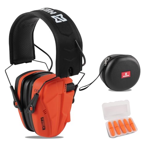 HEARMOR Electronic Shooting Gehörschutz mit Praktischer Aufbewahrungskoffer, Sound Amplification Noise Reduction Gehörschutz Ohrenschützer für Gun Range Jagd, Orange