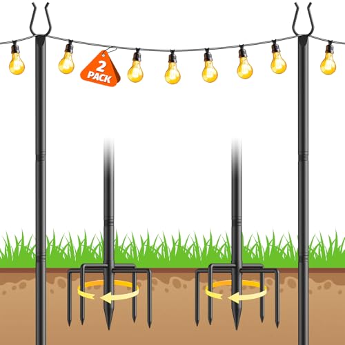 Aredy 2 Pack String Light Poles - 10FT Light Poles for Outside with Fork Base, Outdoor String Light Poles, Durable Poles for String Lights in Backyard, Deck, Garden, Wedding Events