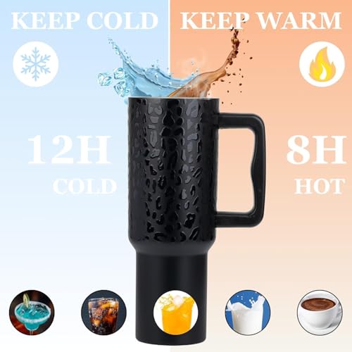 Image of Stainless Steel 1200 ml Vacuum Tumbler with Lid & Straw - Double‑Wall Insulated Cup for Travel, Gym & Office - Keeps Beverages Hot or Cold - 1.2 L Capacity (Leopard Black)