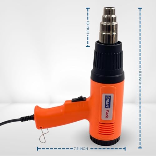 Image of SMART PACK Heat Gun for Shrink Wrapping, Drying Paint Coats, Remelting Adhesives, candle making | Dual Temperature Controller | High Speed Heat Shrink | Hot Air Gun and Bolts | Pack of 1