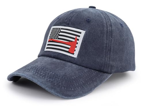 Image of Red Line Firefighter Axe USA Flag Hats for Men Women, Funny Adjustable Cotton Embroidered Baseball Cap