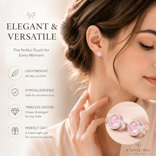 Rose Quartz Stud Earrings for Women 925 Sterling Silver Hypoallergenic - image 5