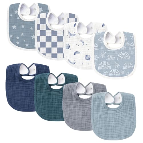 Image of Konssy Muslin Baby Bibs 8 Pack Baby Bandana Drool Bibs Cotton for Unisex Boys and Girls, Soft Absorbent Set for Teething and Drooling
