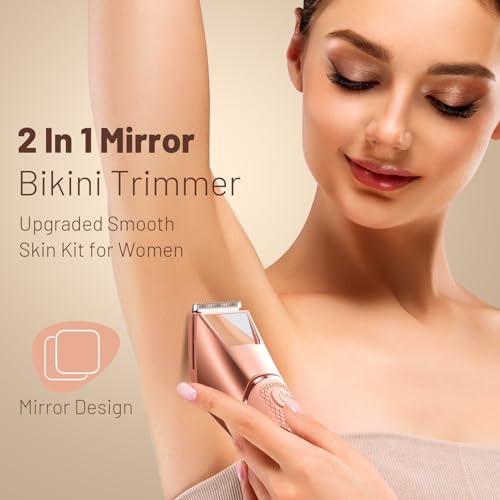 bikini trimmer for women pubic hair razor with mirror amp led light electric shaver with ceramic blades amp travel lock - body groomer ipx7 waterproof use for legsarmunderarm