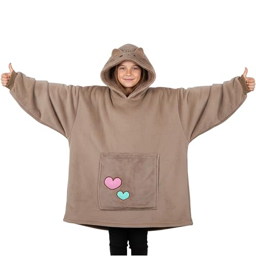 Get Trend Pusheen Sudadera Manta Niña Adolescente con Capucha, 6-14 Años, Hoodie Polar Suave con Orejas 3D, Regalo Niña