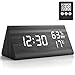 LED Wecker Digital, Modern Holz Tischuhr, Digitaluhr Uhr mit 3 Helligkeitsstufen und 3 Gruppen von Weckermodi, Alarm Clock mit Datum Temperatur Luftfeuchtigkeit und Stimmenkontrolle