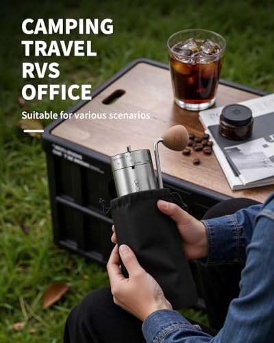 Image of CIRCLE JOY Manual Coffee Grinder with 40 External Adjustable Settings, Stainless Steel Burr Coffee Bean Grinder, Portable Hand Coffee Grinder for Home and Travel, Silver