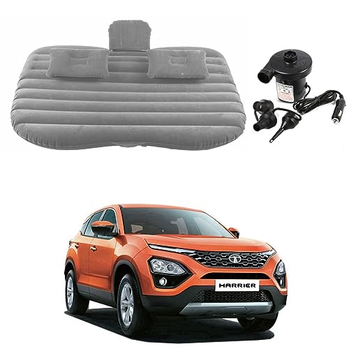 Image of Oshotto Multifunctional Car Travel Bed Mattress with Two Air Pillows, Car Air Pump Compatible with Tata Harrier (Grey)