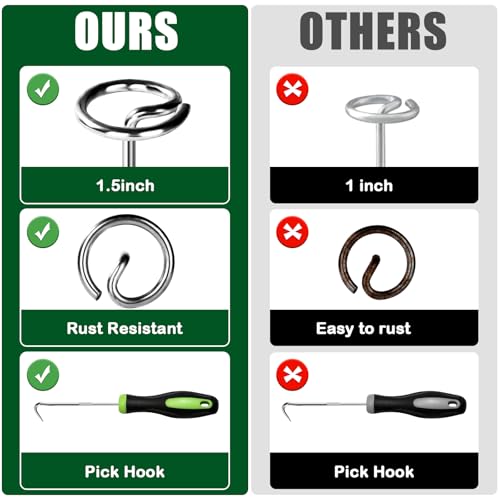 Image of FEED GARDEN Heavy Duty Landscape Fabric Pins 8 Gauge 60 Pack with Pick Hook, 6 Inch Galvanized Round Head Garden Stakes for Weed Barrier Fabric, Turf, Sod, Tent, Garden Edging & Hard Soil