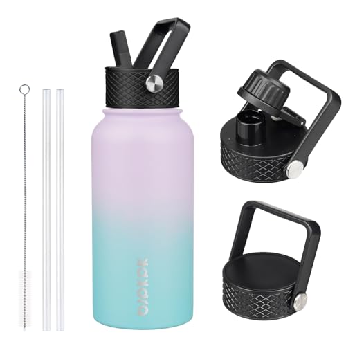 Image of BJPKPK Insulated Water Bottles with Straw Lid, 27oz Stainless Steel Water Bottle with 3 Lids, Leak Proof BPA Free Metal Thermo, Mugs, Tumblers, Keep Cold Hot - Lavender Green