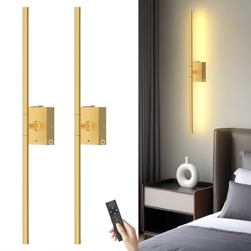 Image of Battery Operated Wall Sconces Set of 2: 10000mAh Rechargeable Wall Lights with Remote, 360 Rotate 3000K-6000K LED Wireless Wall Light Fixtures Decor for Bedroom Living Room Hallway Picture Lighting