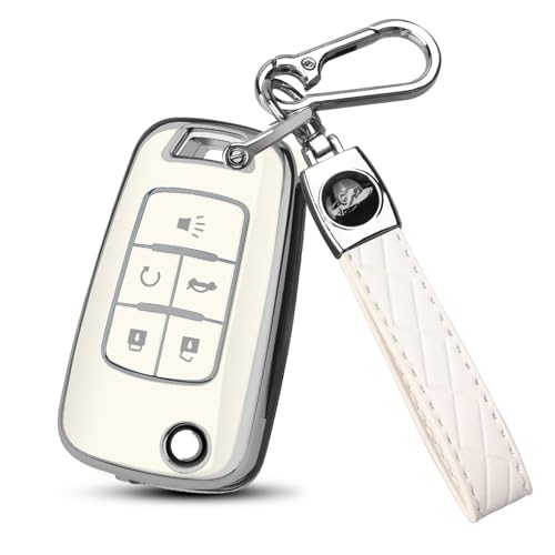 Image of QBUC for Chevy Key Fob Cover with Keychain Fit for Chevrolet Equinox Buick Camaro Cruze Malibu Impala Sonic Full Protection (Silver /White)