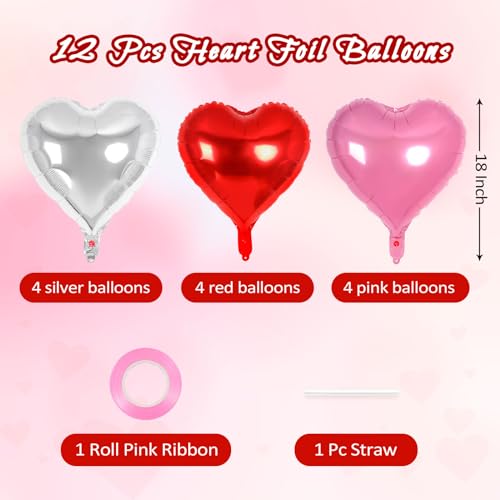 Image of 12 Pcs Colorful Heart Balloons,18 Inch Heart Foil Balloons Love Balloon Valentine Balloon for Birthday Party Wedding Engagement Party Baby Shower Valentine Day Decorations