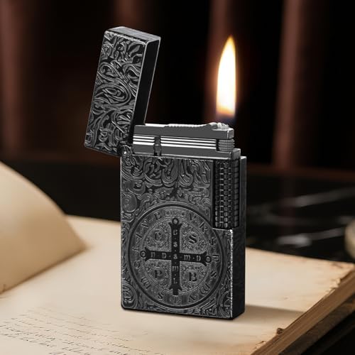 YUSUD Carved Constantine Lighter, Vintage Trench Lighters, Copper Unique Lighters One Piece Kerosene Fluid Refill, Cool Lighter for Men Dad - Antique Heavy Duty Armor Style