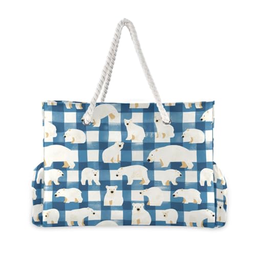 Blue White Polar Bears Sturdy Bag Sports Tote Gym with side pocketes Big Tote Bags for Pool Gym Grocery Travel2