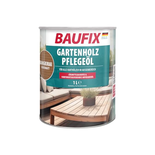 BAUFIX Gartenholz-Pflegeöl bangkirai, seidenmatt, 1 Liter, lösemittelhaltiges Holzöl für den Außenbereich, mit Imprägnierwirkung