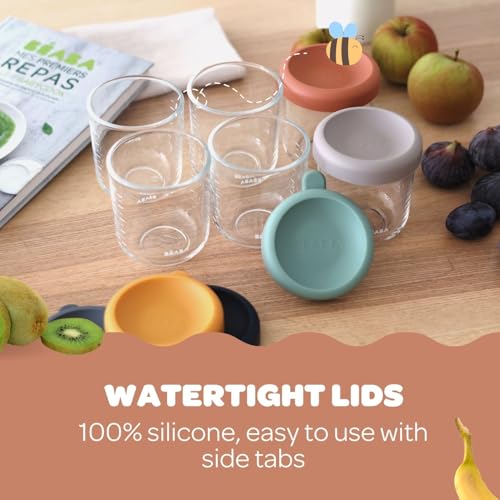 BEABA 6 Pack Glass Baby Food Jars with Soft Silicone Air Tight Lids, 8 oz Glass Storage Containers with Lids, Microwave and Freezer Safe Containers, Sunrise by Béaba - Used condition - Image 3