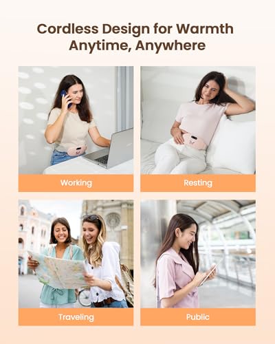 Heating Pad for Period Cramps, Fast Heating with 6 Heat Levels and 6 Massage Modes, Portable Menstrual Heating Pad, Belly Period Massager for Women and Girls, Pink - Thumbnail 5
