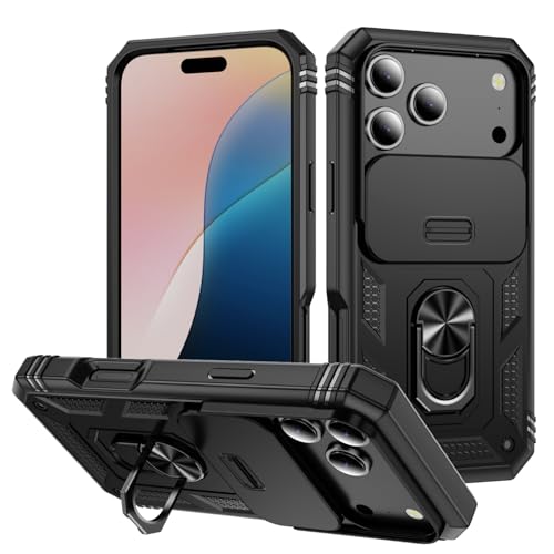 Coque Phone 17 Pro antichoc noire rigide de 6,3 pouces dotée d'un cache objectif coulissant