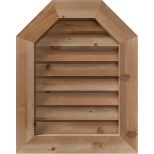 Rustic Wood Gable Vent w/Decorative Face Frame, 35"W x 41"H Octagonal Top Gable Vent: Unfinished, Non-Functional, Smooth Western Red Cedar
