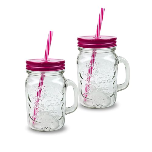 G4GADGET 2 tarros de cristal de 500 ml, para fiestas, con tapas y popotes