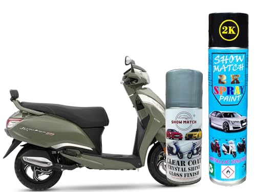 Image of Show Match 2k Scooter Spray Paint + Clear Coat compatible with (TVS Jupiter 125) (Elite Green)