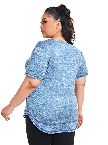 Abrooical Plus Size Womens Athletic Tops Short Sleeve Loose Fit Workout Shirts Sports Yoga Running Dry Fit Tunics Blue 3X-Large #TOP5