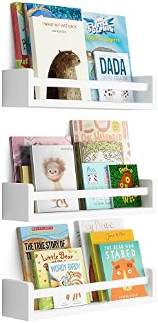 Brightmaison Nursery Book Shelves - Floating Wall Shelves – Baby, Kids, Nursery Wall Decor - Wall Mount Book Organizer Storage Ledge, Display Holder for Toys - Set of 3, Ships Assembled (White)