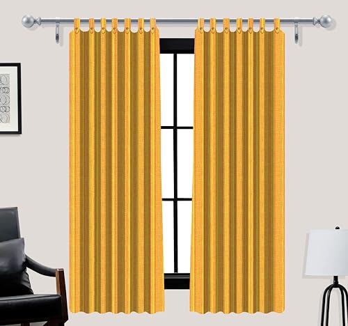 Image of Yaweh Cotton Striped Room Darkening Loop Type Window Curtain- 4 Ft X 5 Ft Set of 2 Pieces(Yellow), Opaque, Tab Top Curtains (yelloww, Window)