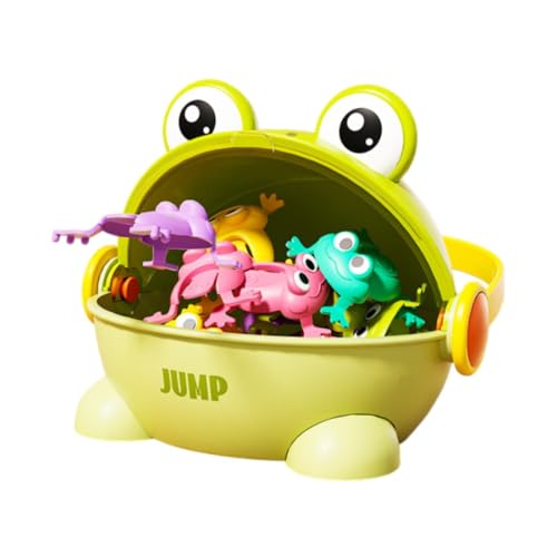 Colcolo Cool Jumping Frogs with Bucket, Assorted Colors Jumping Passover Frogs, Joyful Funny Bouncing Frog Toy for Kids, Green